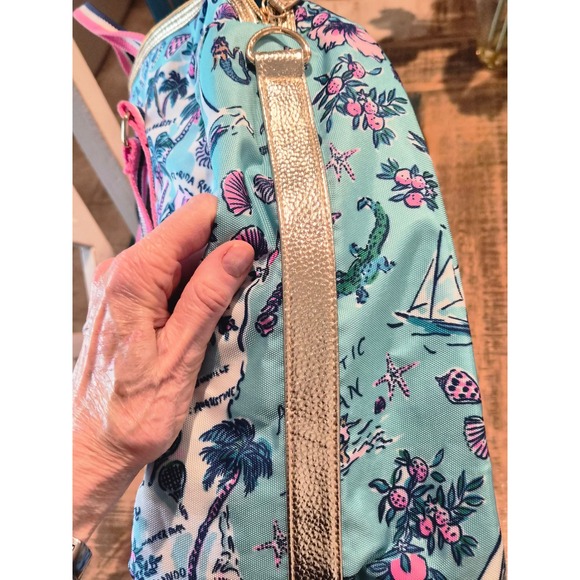 Lilly Pulitzer Sunshine State Florida Map Weekender Duffel Bag Blue Pink Gold - Picture 4 of 8